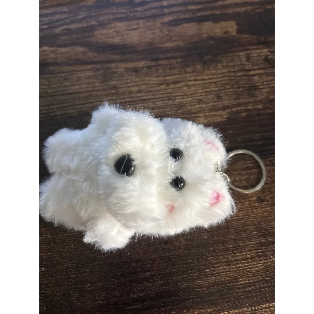 Handmade White Plush Dog Keychain Fuzzy Puppy Bag Charm